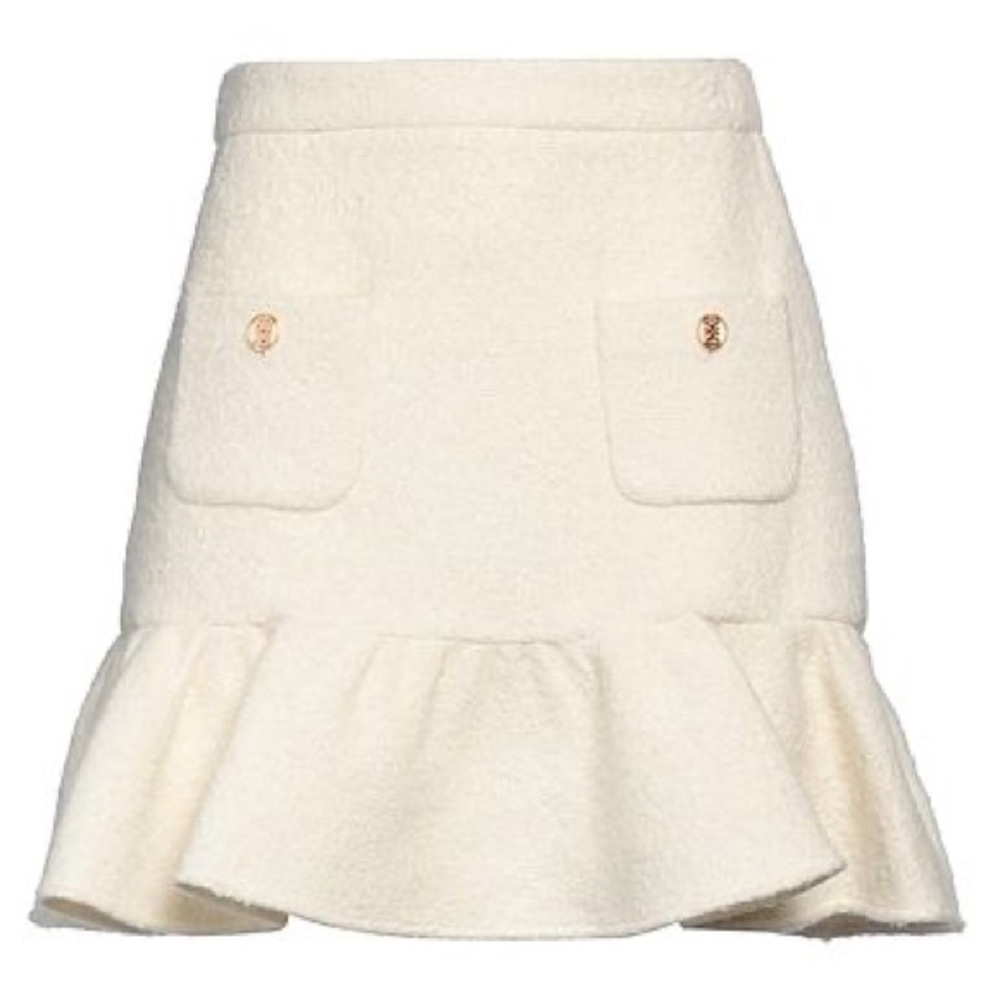 Sandro Cream Mini Skirt with Ruffle Detail
